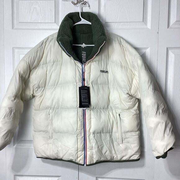 FOURLAPS Polar Quilted Sherpa Reversable Jacket White Cream Green XXL NWT - Picture 1 of 16